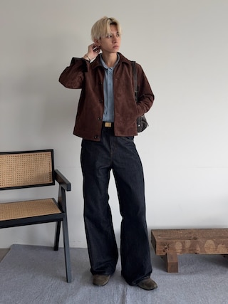 「Adoon plain(アドーンプレーン)のSLIM FIT CURVED RIGIT DENIM / スリムフィットカーブデザインリジットデニム(デニムパンツ)」を使った、hikaruさん(メンズ・173cm)の秋コーディネート