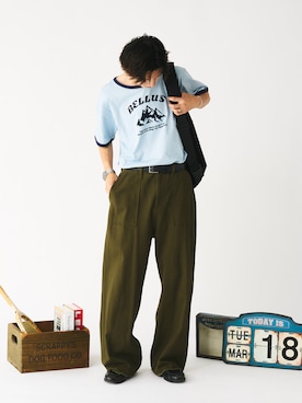「Adoon plain（アドーンプレーン）のアイテム（Tシャツ/カットソー）」を使った、hikaruさん（メンズ・173cm）の夏コーディネート