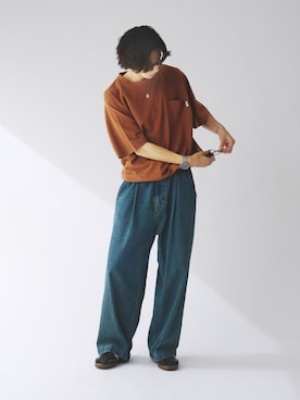 「Adoon plain（アドーンプレーン）のアイテム（Tシャツ/カットソー）」を使った、hikaruさん（メンズ・173cm）の夏コーディネート