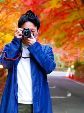 「TAKEO KIKUCHI（タケオキクチ）のアイテム（ステンカラーコート）」を使った、yukitowalkさん（メンズ・168cm）の秋コーディネート