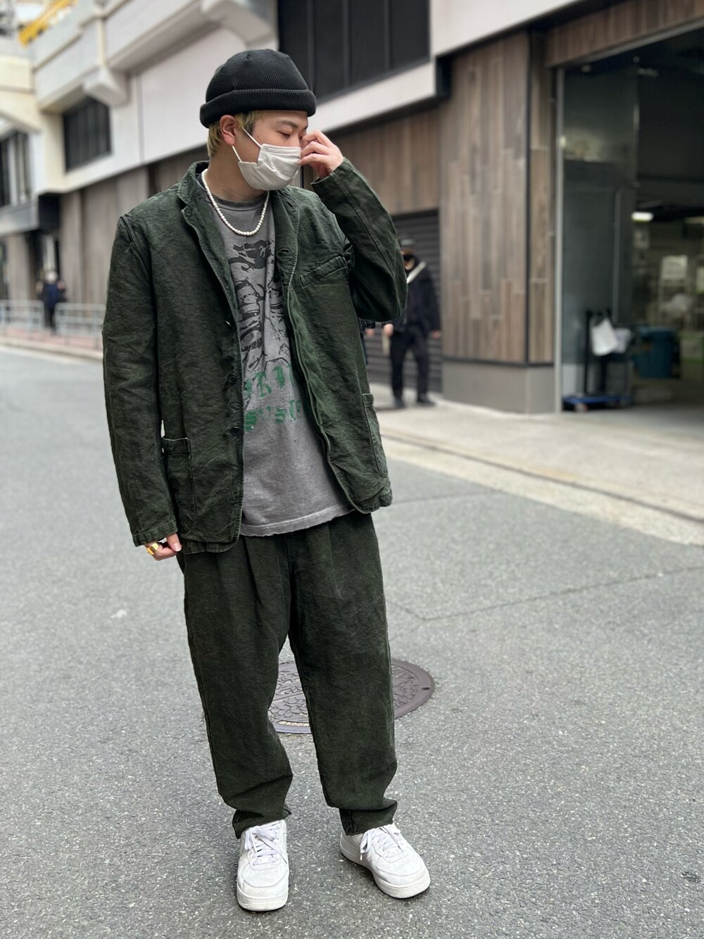 「backlash、いいね、save、フォローお願いします🤑、おしゃれさんと繋がりたい、ROYAL FLASH、NIKE、ニット、セットアップ」｜「BACKLASHのアイテム（ジャケット/アウター、グリーン系）」を使った、kaiseiさん（メンズ・172cm）の春コーディネートの1枚目の写真