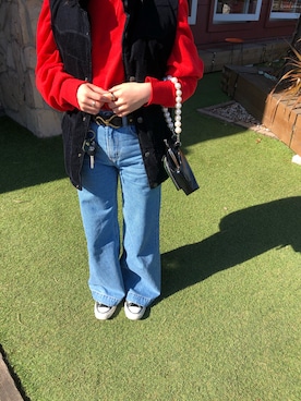 「VINTAGE（ヴィンテージ）のアイテム（ダウンベスト）」を使った、NaNaさん（レディース・157cm）の冬コーディネート