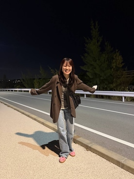 「JEANASIS（ジーナシス）のスムーステレコUネックLS TEE/103372（Tシャツ/カットソー、ホワイト系）」を使った、えび（JEANASIS）さん（レディース・164cm）の春コーディネート