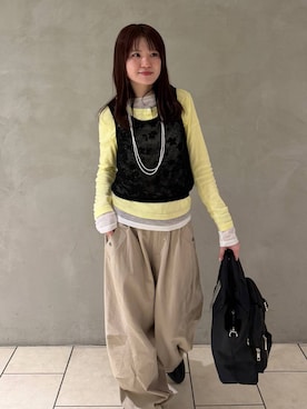 「JEANASIS（ジーナシス）のナイロンポケットトート/637885（トートバッグ、ブラック系）」を使った、えび（JEANASIS）さん（レディース・164cm）の春コーディネート