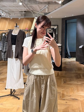 「JEANASIS（ジーナシス）の【eL】9G Loop Yarn NS/1050978（タンクトップ、ベージュ系）」を使った、えび（JEANASIS）さん（レディース・164cm）の夏コーディネート