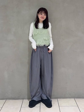 「JEANASIS（ジーナシス）のアシメギャザーボートネックLS/594167（Tシャツ/カットソー、ホワイト系）」を使った、えび（JEANASIS）さん（レディース・164cm）の春コーディネート