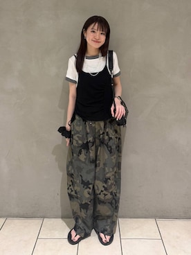 「JEANASIS（ジーナシス）の3カラーレイヤードキャミ2P/1051157（Tシャツ/カットソー、ホワイト系）」を使った、えび（JEANASIS）さん（レディース・164cm）の夏コーディネート
