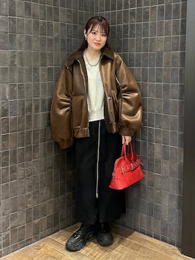 「アイテム（ボストンバッグ、レッド系）」を使った、えび（JEANASIS）さん（レディース・164cm）の秋コーディネート