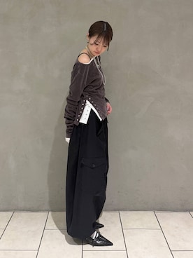 「JEANASIS（ジーナシス）の【接触冷感】ミリタリーカーゴボリュームパンツ/1044356（カーゴパンツ、ブラック系）」を使った、えび（JEANASIS）さん（レディース・164cm）の夏コーディネート