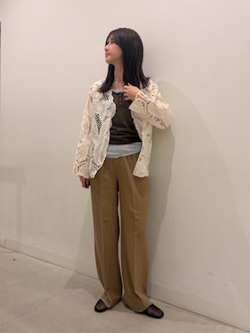 「SENSE OF PLACE by URBAN RESEARCH(センスオブプレイスバイアーバンリサーチ)の『一部WEB限定』『UR TECH DRYLUXE』リネンライクワイドパンツ(その他パンツ、ベージュ系)」を使った、rinaさん(レディース・168cm)の春コーディネート