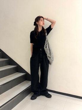 「KBF（ケイビーエフ）のアイテム（ニット/セーター）」を使った、rinaさん（レディース・168cm）の夏コーディネート