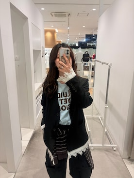 「SENSE OF PLACE by URBAN RESEARCH(センスオブプレイスバイアーバンリサーチ)のレースレイヤードノーカラージャケット(ノーカラージャケット、ブラック系)」を使った、rinaさん(レディース・168cm)の春コーディネート