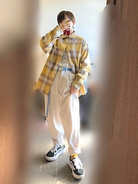 「アイテム（ベルト）」を使った、あきよしさん（レディース・152cm）の秋コーディネート