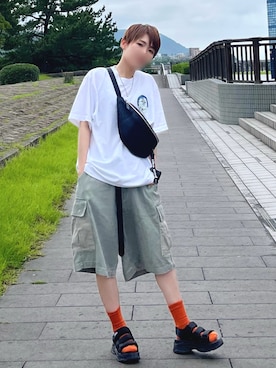 「アイテム（カーゴパンツ）」を使った、あきよしさん（レディース・152cm）の夏コーディネート