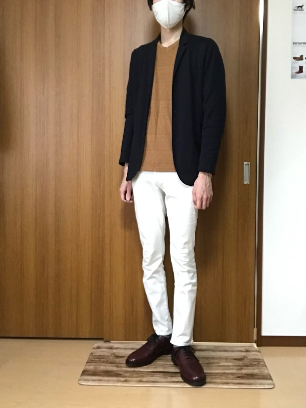 「ザショップTK、THE SHOP TK、エムエフエディトリアル、mfeditorial、アベイル、Avail、レッドウィング、RED WING」｜「THE SHOP TK のアイテム（テーラードジャケット、ブルー系）」を使った、うすいさん（メンズ・188cm）の冬コーディネートの1枚目の写真