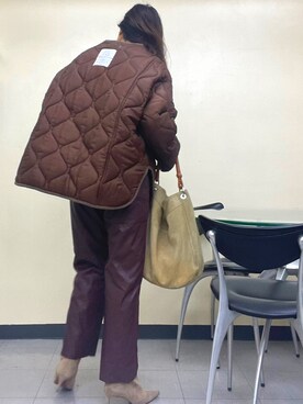 「ブラウンコーデ」｜「アイテム（ナイロンジャケット）」を使った、☆etsu☆さん（レディース・162cm）の冬コーディネート