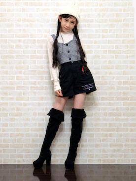 「学校」｜「アイテム（ニットキャップ/ビーニー）」を使った、🍓苺夢🍓さん（キッズ・143cm）の秋コーディネート
