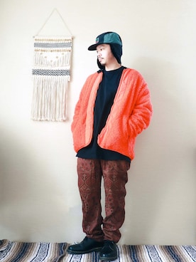 「アイテム（ノーカラージャケット、オレンジ系）」を使った、gagahypesさん（メンズ・165cm）の秋コーディネート