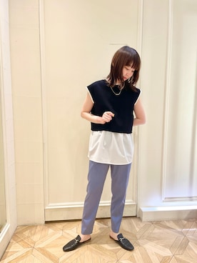 「秋先取りコーデ」｜「アイテム（スリッポン）」を使った、nol hirataさん（レディース・155cm）の夏コーディネート