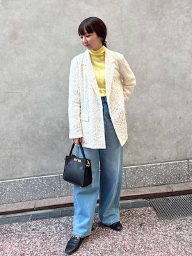 「アイテム（テーラードジャケット、ホワイト系）」を使った、nol hirataさん（レディース・155cm）の冬コーディネート