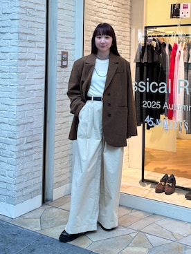 「NOLLEY’S（ノーリーズ）の【MAQWEL/マクウェル】ウォッシャブルタックワイドパンツ（その他パンツ）」を使った、nol hirataさん（レディース・155cm）の秋コーディネート