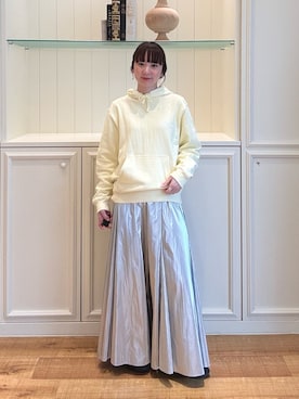 「MAQWEL（マクウェル）の【MAQWEL/マクウェル】《セットアップ対応》ウォッシャブルAgfT HOODIE（パーカー、イエロー系）」を使った、nol hirataさん（レディース・155cm）の春コーディネート