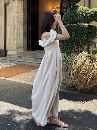 【サイト完売品】Kanako×Olu.　ショルダーフリルタックワンピース　黒 Kanako×Olu.】ショルダーフリルタックワンピース