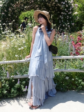 「Olu.（オルドット）のボウタイリボンティアードワンピース（ワンピース、ブルー系）」を使った、samayuさん（レディース・157cm）の夏コーディネート