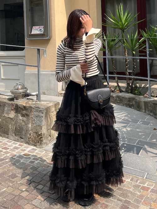 オブリ OBLI ティアードスカート　ミディアム ミディアムティアードスカート/ブラック | ALL | OBLI