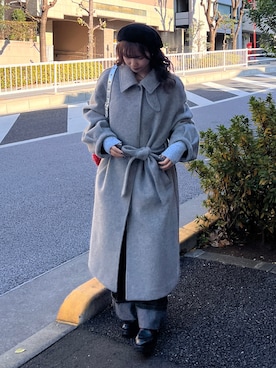 「グレーコーデ」｜「アイテム（ステンカラーコート）」を使った、samayuさん（レディース・157cm）の冬コーディネート