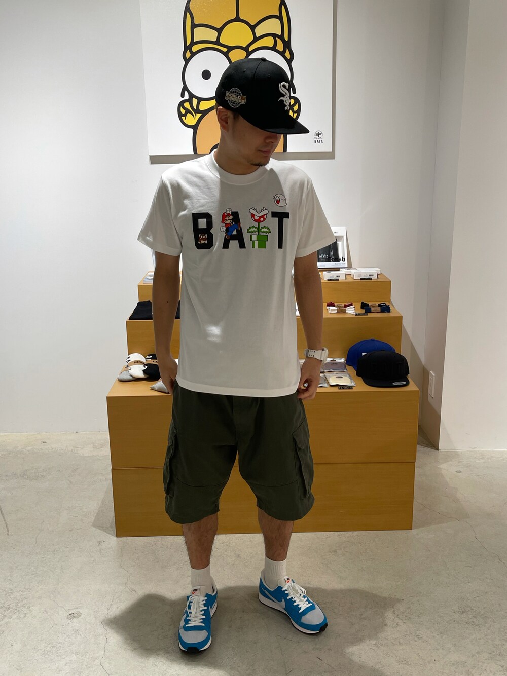 「BAIT、マリオ、mario、シンプル、Tシャツ/カットソー」｜「BAITの【2107_SPM】BAIT x MARIO LOGO TEE 216-SPM-TEE-001（Tシャツ/カットソー、ホワイト系）」を使った、kazさん（メンズ・172cm）の夏コーディネートの1枚目の写真