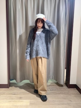 「SMELLY（スメリー）のシャギービーニー（ニットキャップ/ビーニー）」を使った、manaさん（レディース・160cm）の秋コーディネート