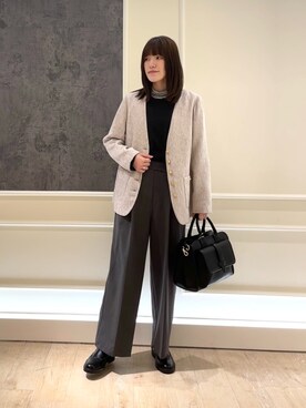 「重ね着ベストシーズン」｜「アイテム（ノーカラージャケット）」を使った、イワナガさん（レディース・162cm）の秋コーディネート