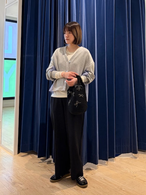 カット×シャツ切替Vネックカーディガン