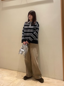 「ラガーシャツ」｜「アイテム（パンツ）」を使った、イワナガさん（レディース・162cm）の秋コーディネート