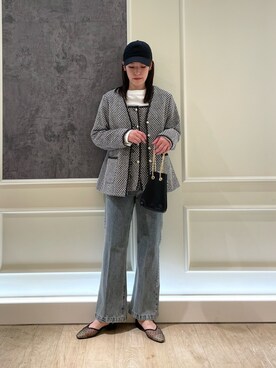 「fredy emue（フレディエミュ）のアイテム（ノーカラージャケット）」を使った、イワナガさん（レディース・162cm）の春コーディネート
