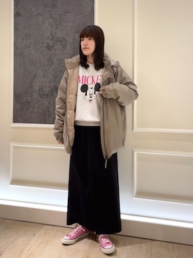 「アイテム（ダウンジャケット/コート、ベージュ系）」を使った、イワナガさん（レディース・162cm）の秋コーディネート