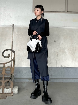 「STUDIOUS（ステュディオス）のアイテム（ブーツ）」を使った、saki togoさん（レディース・156cm）の冬コーディネート