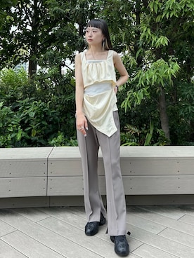 「STUDIOUS（ステュディオス）のアイテム（スラックス）」を使った、saki togoさん（レディース・156cm）の夏コーディネート