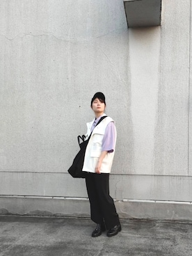 「パープル×黒」｜「アイテム（ベスト）」を使った、aさん（レディース・172cm）の夏コーディネート