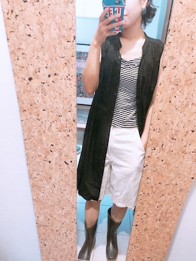 「ブラック×ホワイト」｜「アイテム（レインシューズ）」を使った、🅰🆈🆄🅼🅸さん（レディース・164cm）の夏コーディネート