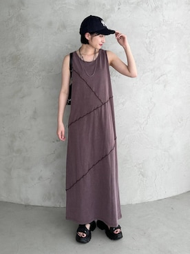 「PAGEBOY（ページボーイ）の【WEB限定復刻/2サイズ展開】サンドヴィンテージキリカエワンピース（ワンピース、ブラウン系）」を使った、なっつさん（レディース・164cm）の春コーディネート