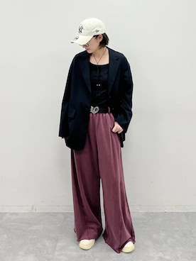 「PAGEBOY（ページボーイ）のサイドタックルーズウラケパンツ/イージーパンツ【4color・2size】（スウェットパンツ）」を使った、なっつさん（レディース・164cm）の夏コーディネート