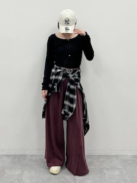「PAGEBOY（ページボーイ）のサイドタックルーズウラケパンツ/イージーパンツ【4color・2size】（スウェットパンツ）」を使った、なっつさん（レディース・164cm）の夏コーディネート