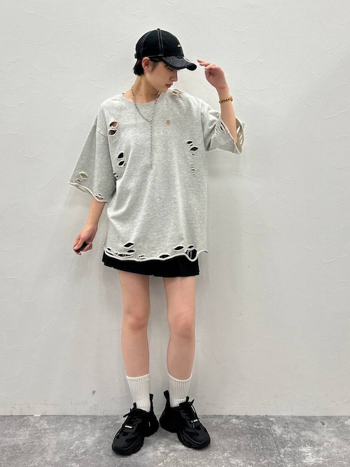 UNISEX/3サイズ展開】プレートダメージミニウラケトップス（T