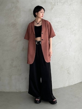 「PAGEBOY（ページボーイ）のカップツキFITキャミ（キャミソール、ブラック系）」を使った、なっつさん（レディース・164cm）の春コーディネート