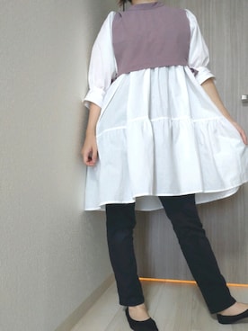 「GU（ジーユー）のアイテム（デニムパンツ、ブラック系）」を使った、tyoco37さん（レディース・153cm）の夏コーディネート