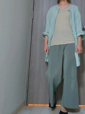 「GU（ジーユー）のアイテム（タンクトップ、グリーン系）」を使った、tyoco37さん（レディース・153cm）の夏コーディネート