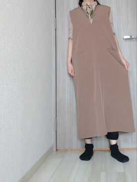 「DISCOAT（ディスコート）のアイテム（ワンピース、ブラウン系）」を使った、tyoco37さん（レディース・153cm）の秋コーディネート