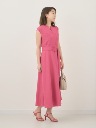 アナイ　リネン調オックスポケット付きワンピース　ベルト付き　クリーニング済み リネン調オックスポケット付き ワンピース ベルト付き | ANAYI